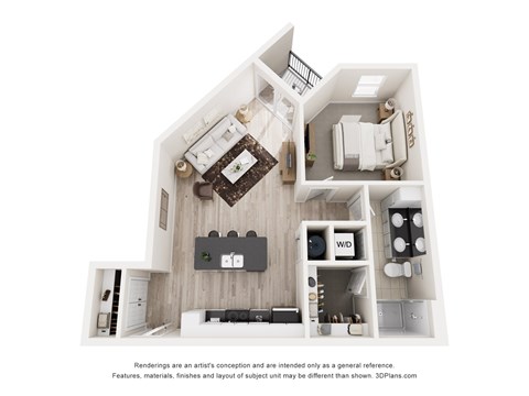 Floor plan for 1 bed, 1 bath, 711 sqft